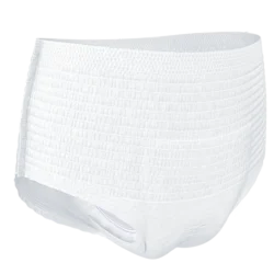 White incontinence pull-up pants with a textured surface.
