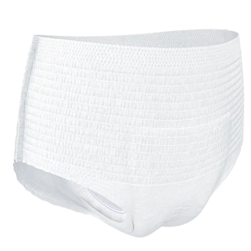 White incontinence pull-up pants with a textured surface.