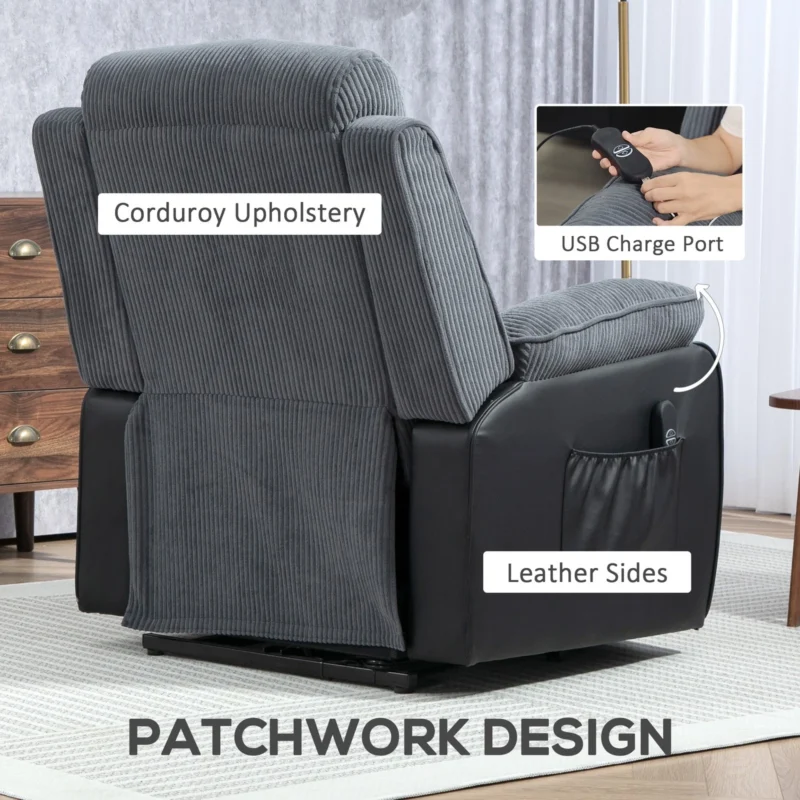 Dark grey power lift recliner chair with remote and USB port