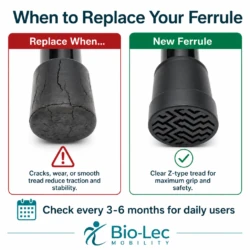 Comparison showing worn cracked ferrule vs new replacement ferrule – check every 3-6 months