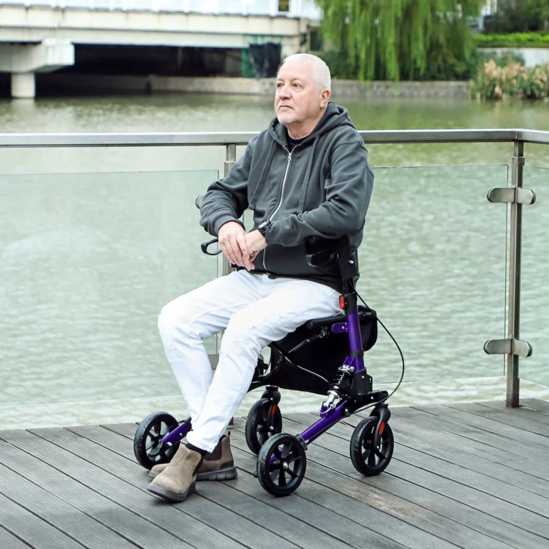 HOMCOM Purple Rollator Walker In Use