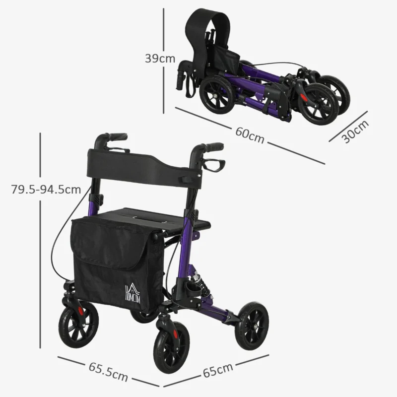 HOMCOM Purple Rollator Walker Seat