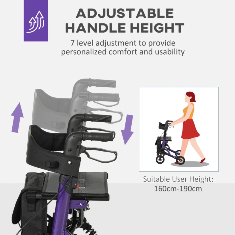 HOMCOM Purple Rollator Walker Handles