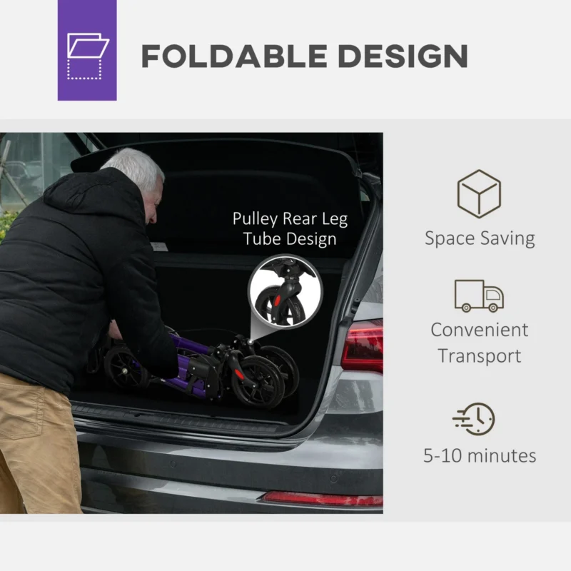HOMCOM Purple Rollator Walker Wheels