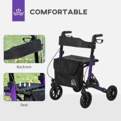 HOMCOM Purple Rollator Walker Brakes