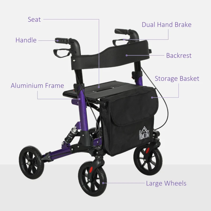 HOMCOM Purple Rollator Walker Backrest