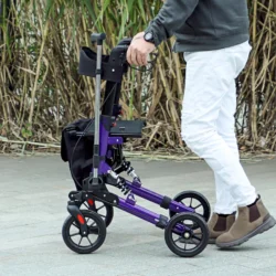 Folding Rollator Walker with Seat, Backrest & Storage Bag — 4 Wheels, Lightweight, Purple