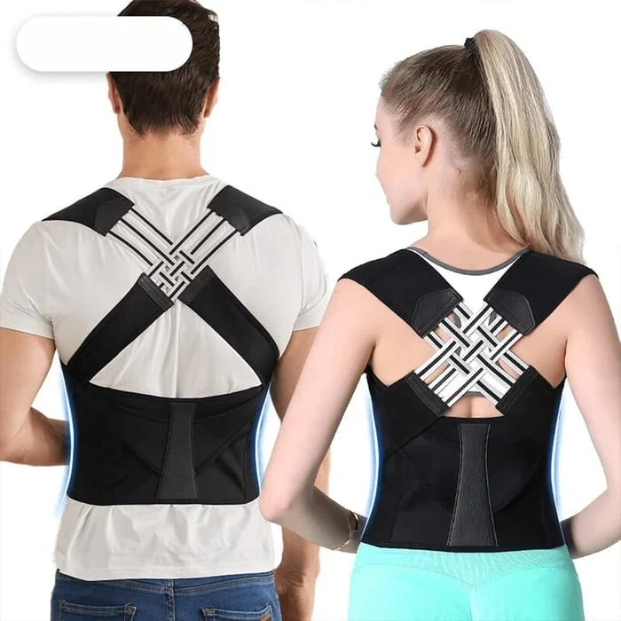 Bio-Lec Mobility adjustable posture corrector belt worn front and back by a man and a woman