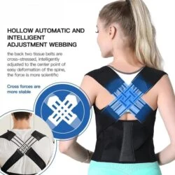 Adjustable posture corrector belt cross-webbing back panel detail