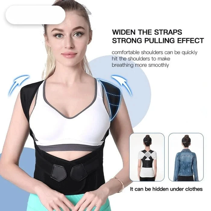 Posture corrector belt with widened shoulder straps worn under clothing