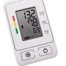 Bio-Lec Mobility blood pressure monitor large LCD showing systolic diastolic and pulse readings