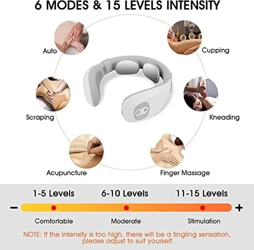 Electric pulse neck massager 6 modes and 15 intensity levels chart