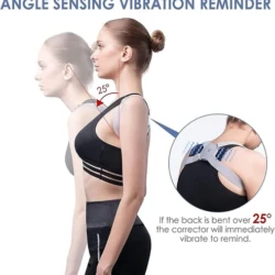Posture corrector angle sensor vibrates when the upper back bends beyond 25 degrees
