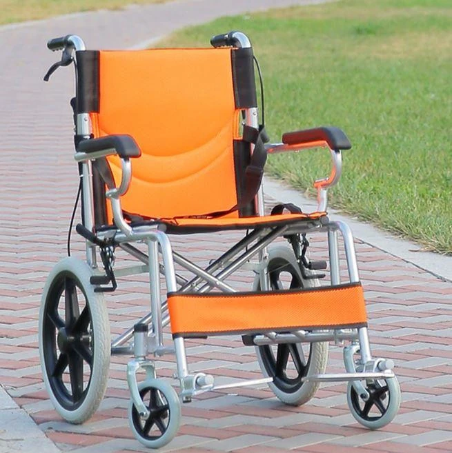Bio-Lec Mobility transit wheelchair PU leather armrest and brake detail