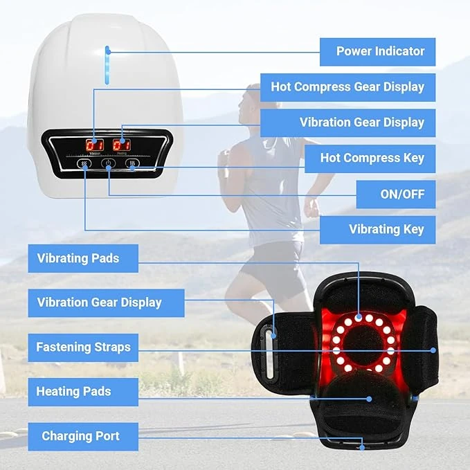 Wireless heated knee massager control panel with hot compress and vibration keys