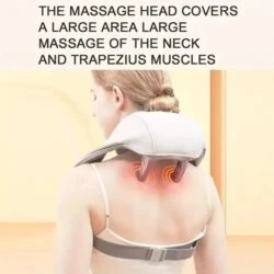 Wireless neck and shoulder massager worn over the trapezius with heat