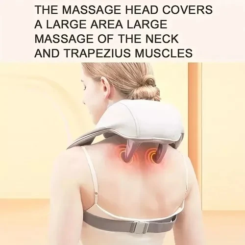Wireless neck and shoulder massager worn over the trapezius with heat