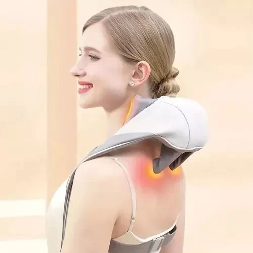 Wireless neck shoulder back massager worn hands-free on the shoulders