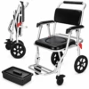 3-in-1 Shower Commode Wheelchair | Folding Aluminium Wheeled Shower Chair with Padded Seat | Removable Bucket