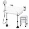 Wall Mounted Shower Chair with Height Adjustable Legs & Shower Head Slot | Flip Up Shower Seat