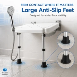 Large anti-slip feet on the shower seat legs for floor stability