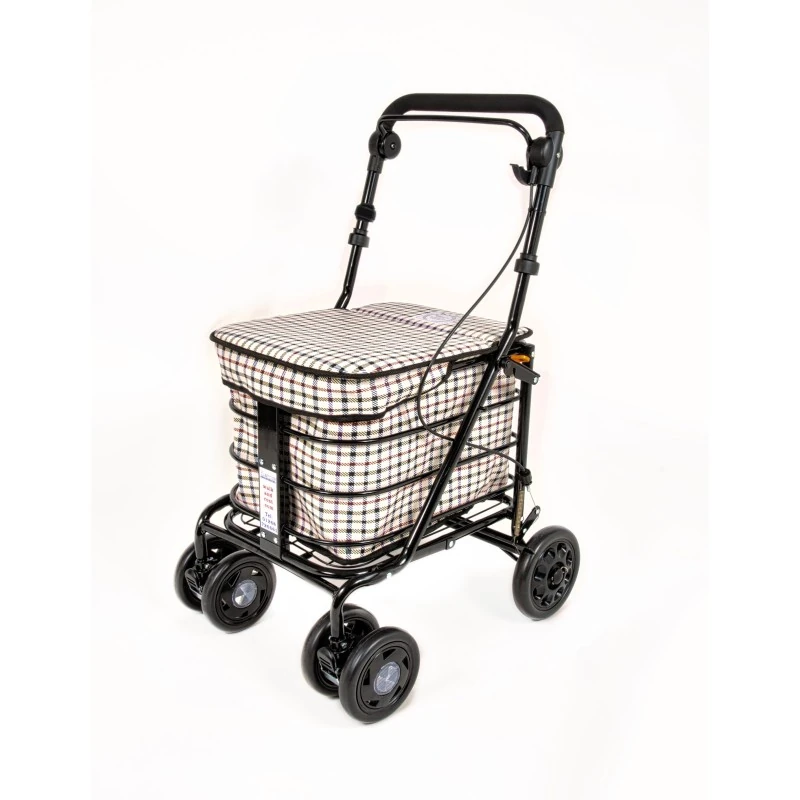 Walk and Rest Prestige seated shopping trolley in light tartan with black frame