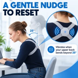 Posture corrector sensor vibrates when the upper back leans forward past 25 degrees