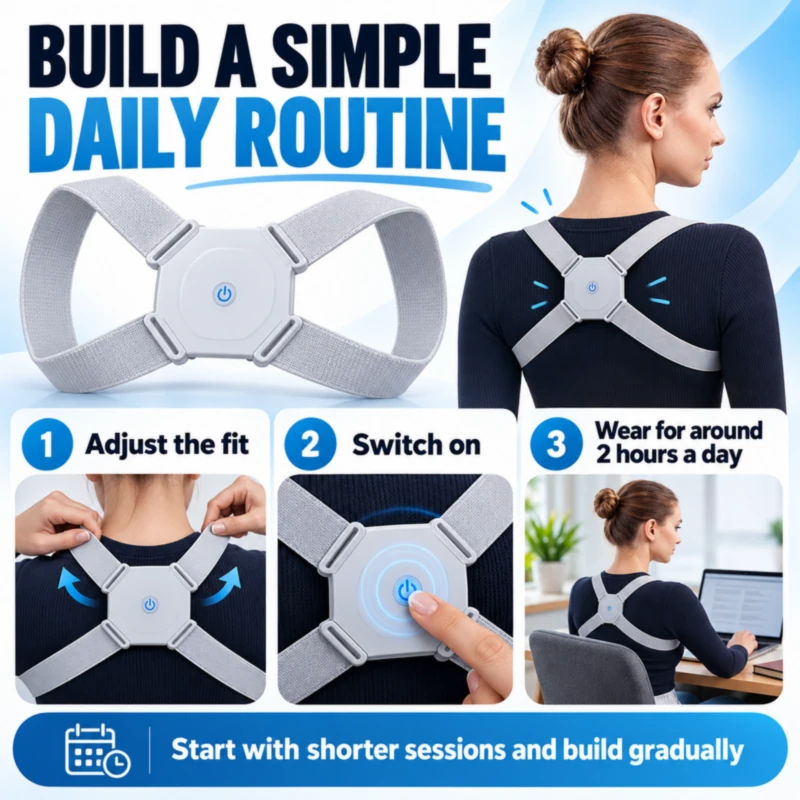 Daily routine guide - wear the posture corrector for around two hours a day
