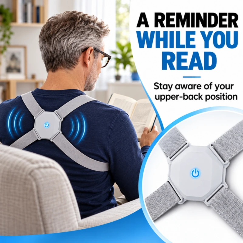 Smart posture corrector worn while reading at home