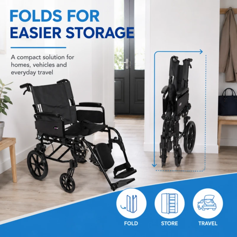 Dash Lite 3 wheelchair folds compactly for easier car boot storage