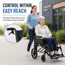 Dash Lite 3 wheelchair attendant brakes for control on slopes