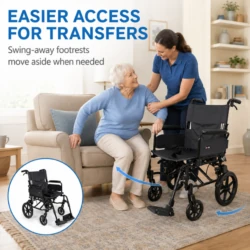 Dash Lite 3 wheelchair swing away footrests for easy transfers