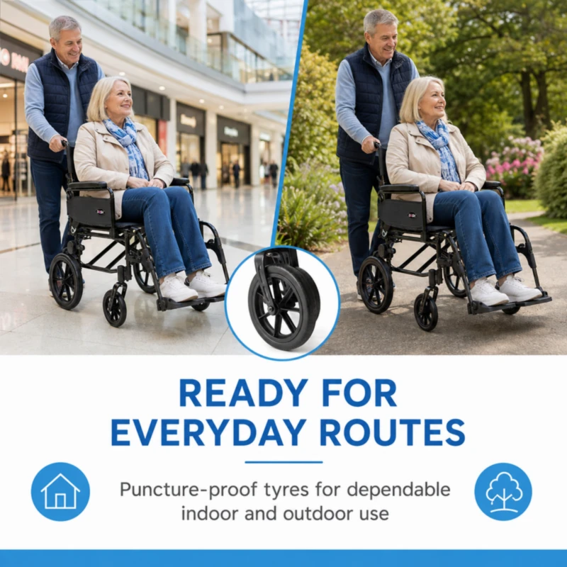 Dash Lite 3 transit wheelchair on everyday routes outdoors