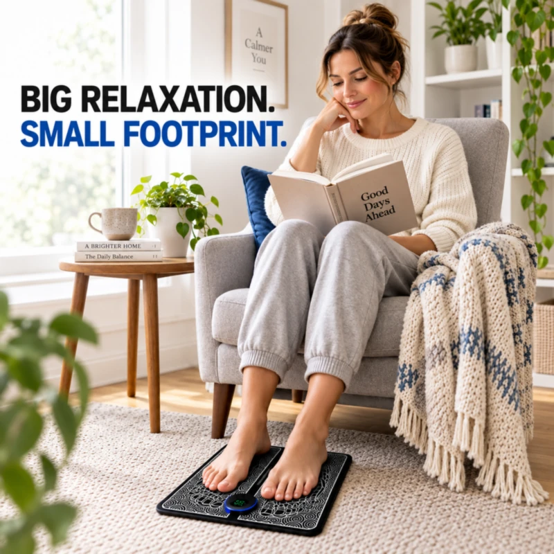 Compact EMS foot massager pad - big relaxation, small footprint