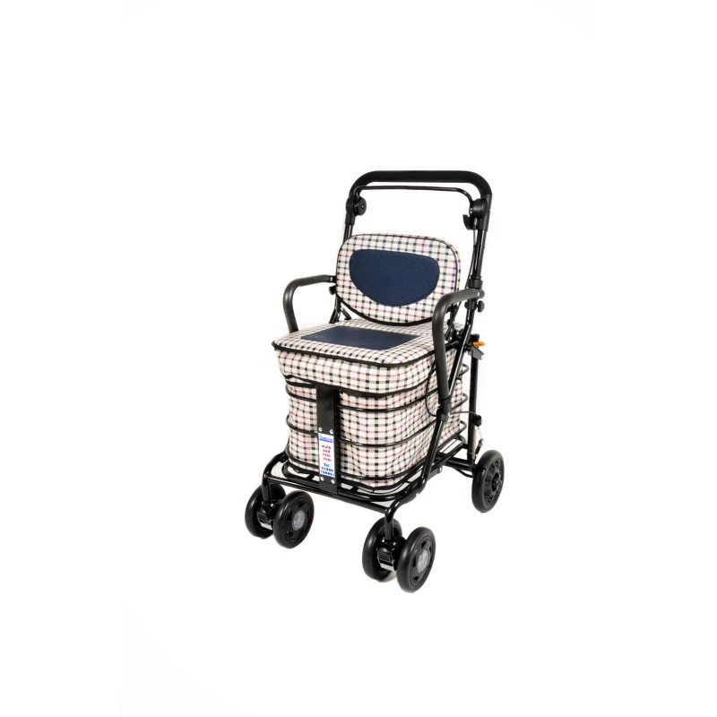 Walk and Rest Royal shopping trolley with backrest, armrests and seat in light tartan