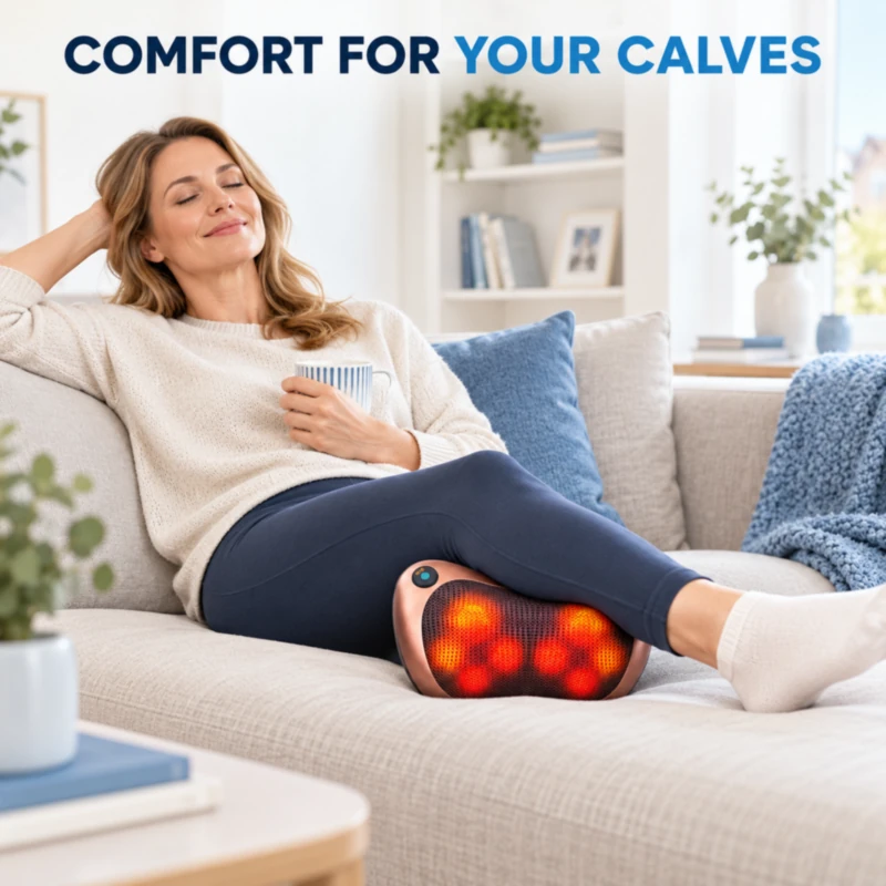 Shiatsu massage pillow used on the calves
