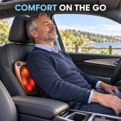 Shiatsu massage pillow with 12V car adapter for comfort on the go