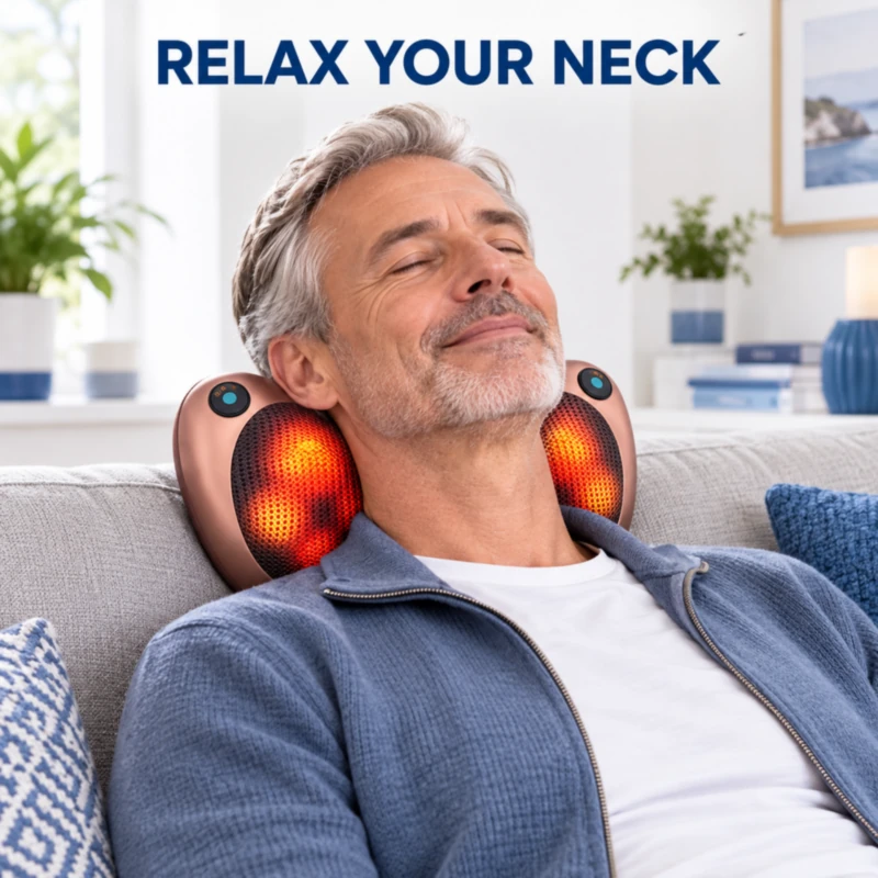 Shiatsu massage pillow used behind the neck